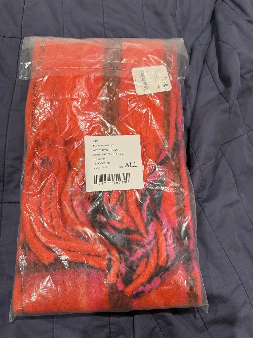 Free People Red Plaid Fringe Wool Scarf - Picture 4 of 7